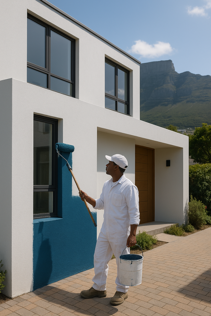 painting contractor in cape town painting a modern house.
